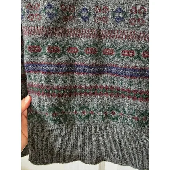 POLO RALPH LAUREN Men's Grey Fair Isle Wool-Cashmere 1/4 Zip Pullover Sweater L